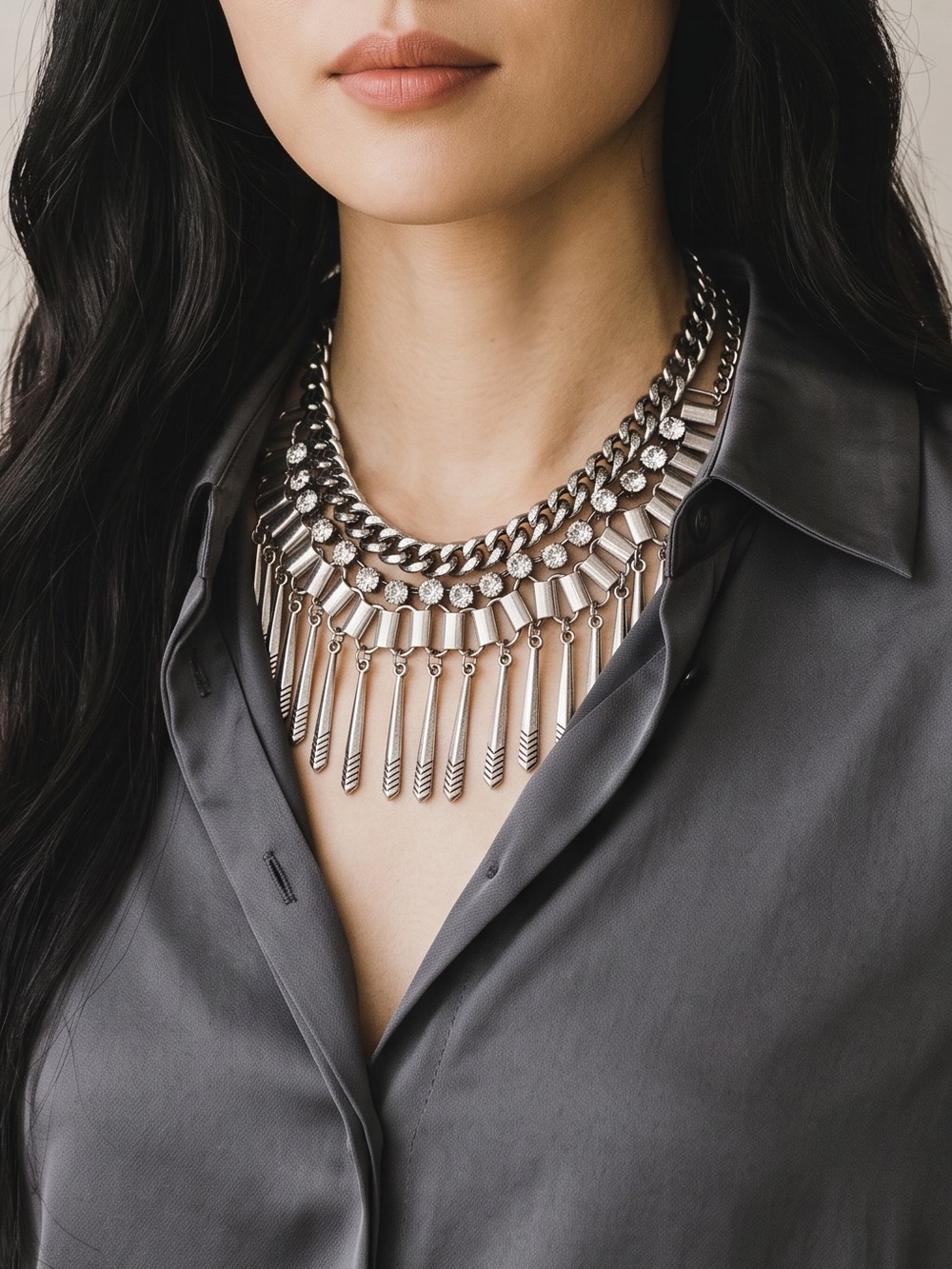 Silver Statement Fringe Necklace